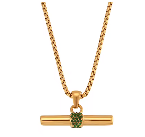Bohemian 316L Stainless Steel CZ T-Bar Pendant Necklace