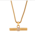 Bohemian 316L Stainless Steel CZ T-Bar Pendant Necklace