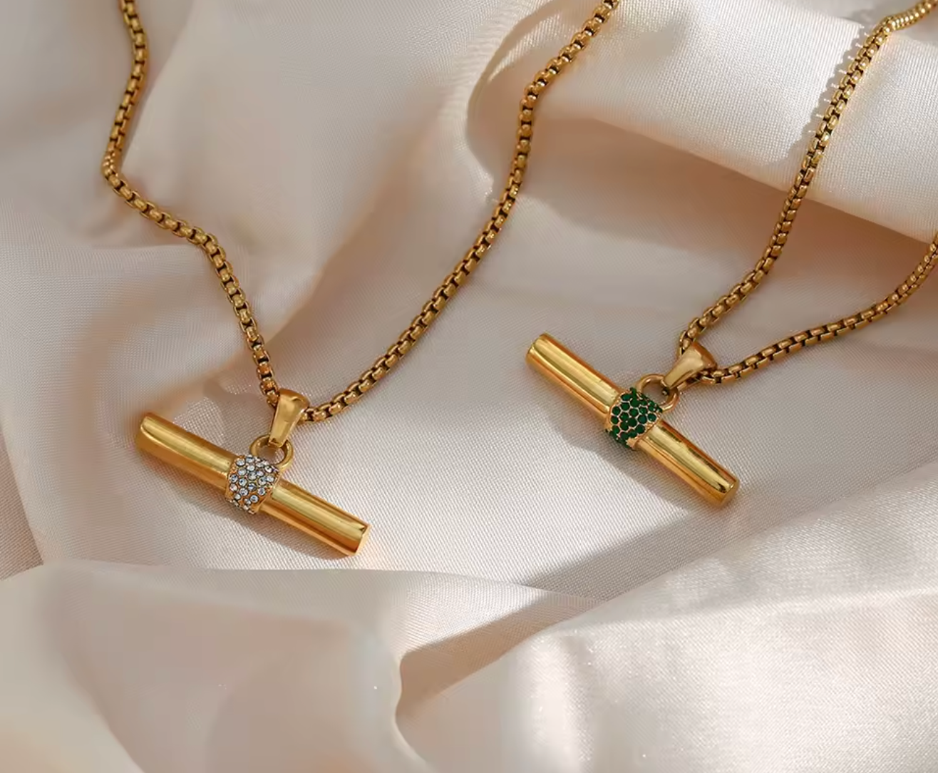 Bohemian 316L Stainless Steel CZ T-Bar Pendant Necklace