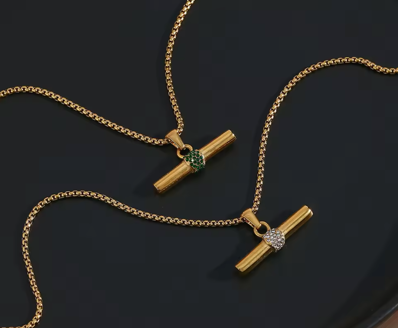 Bohemian 316L Stainless Steel CZ T-Bar Pendant Necklace