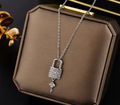Luxury Zircon Crystal Lock & Key Pendant Necklace for Women
