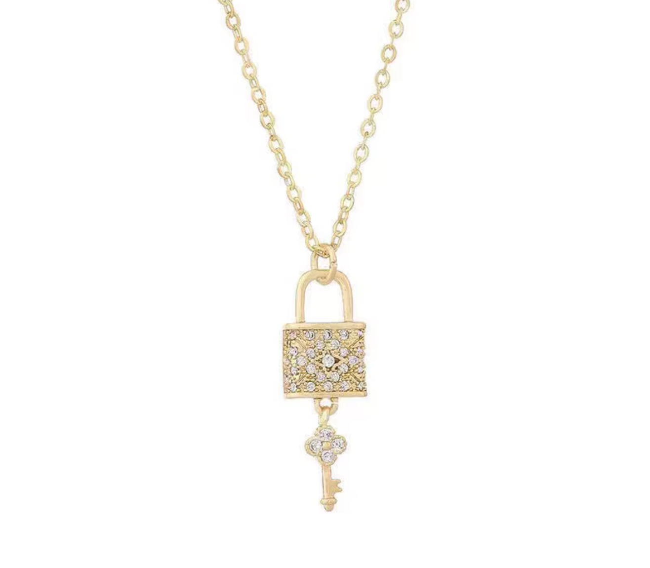 Luxury Zircon Crystal Lock & Key Pendant Necklace for Women