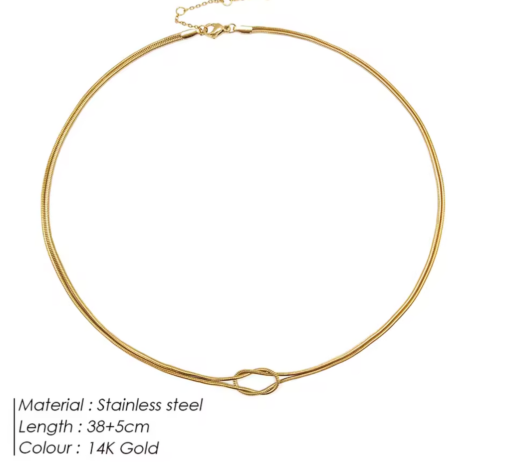 Gold Color Stainless Steel Knot Pendant Minimalist Necklace for Women