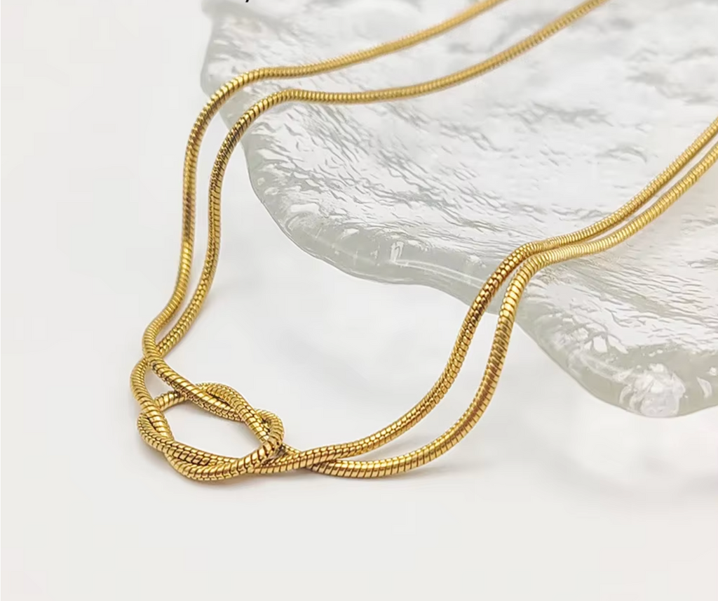 Gold Color Stainless Steel Knot Pendant Minimalist Necklace for Women