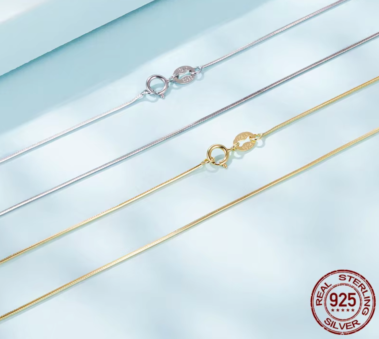 925 Sterling Silver Round Snake Chain Necklace for Women
