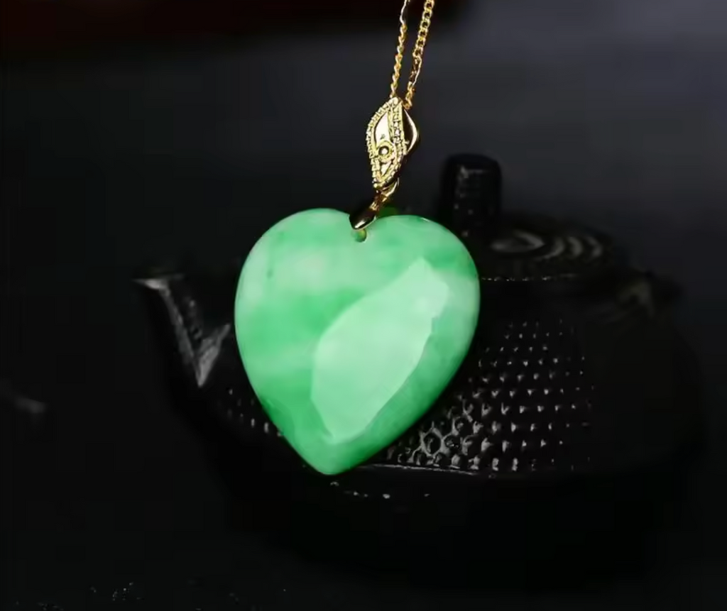 Natural Myanmar Jade Heart Pendant Necklace for Men and Women