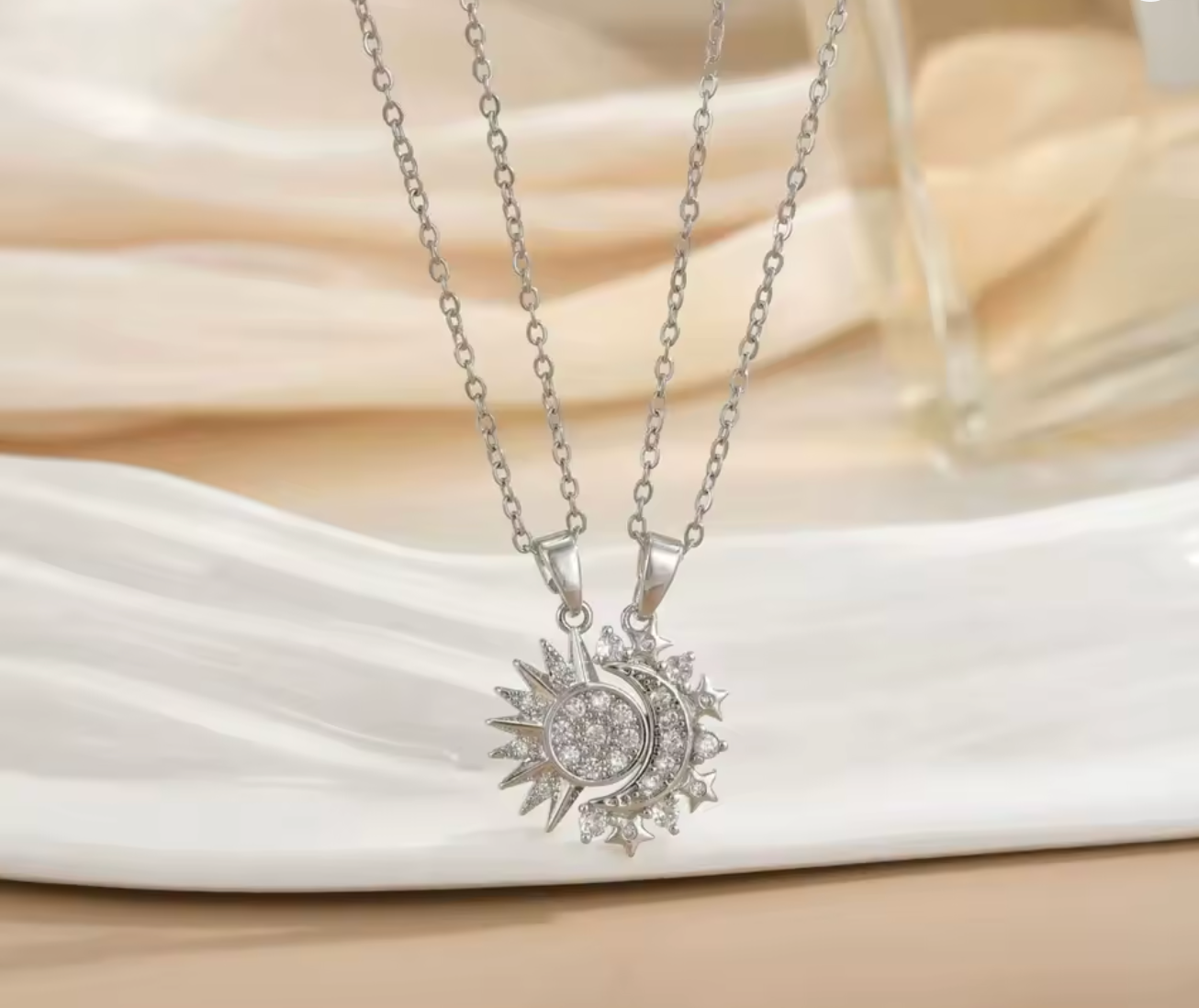 Steel Magnetic Sun & Moon Couple Necklace for Men and Women