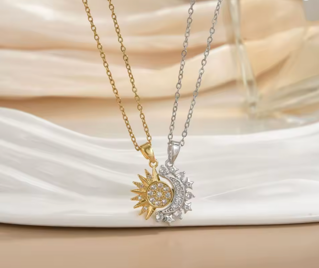 Steel Magnetic Sun & Moon Couple Necklace for Men and Women