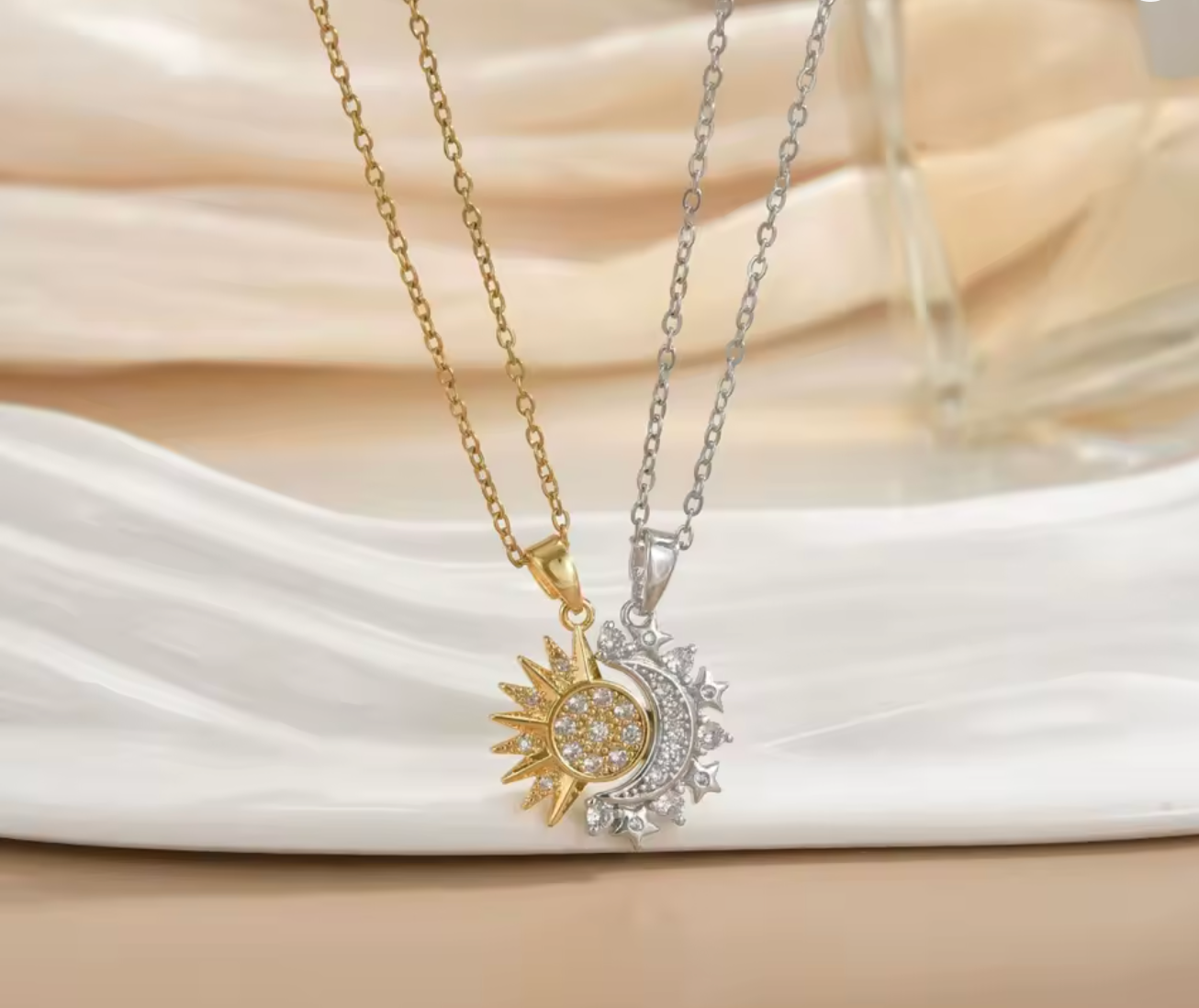 Steel Magnetic Sun & Moon Couple Necklace for Men and Women