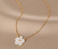Gold Color Stainless Steel White Shell Flower Pendant Necklace for Women