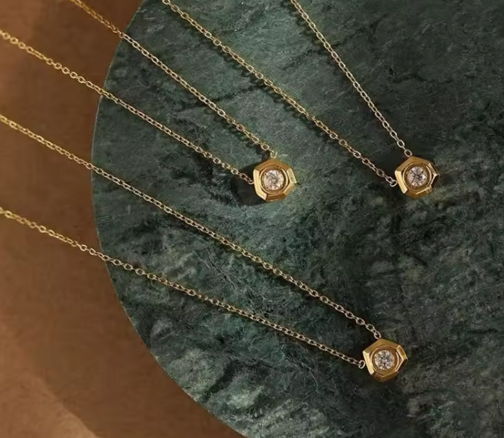 Stainless Steel Shiny Clear Zircon Minimalist Geometric Choker Necklace for Women