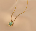 Square Natural Stone Gold Color Stainless Steel Necklace for Women