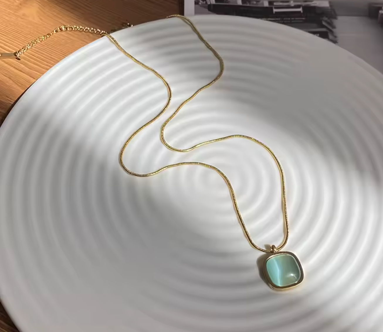 Square Natural Stone Gold Color Stainless Steel Necklace for Women