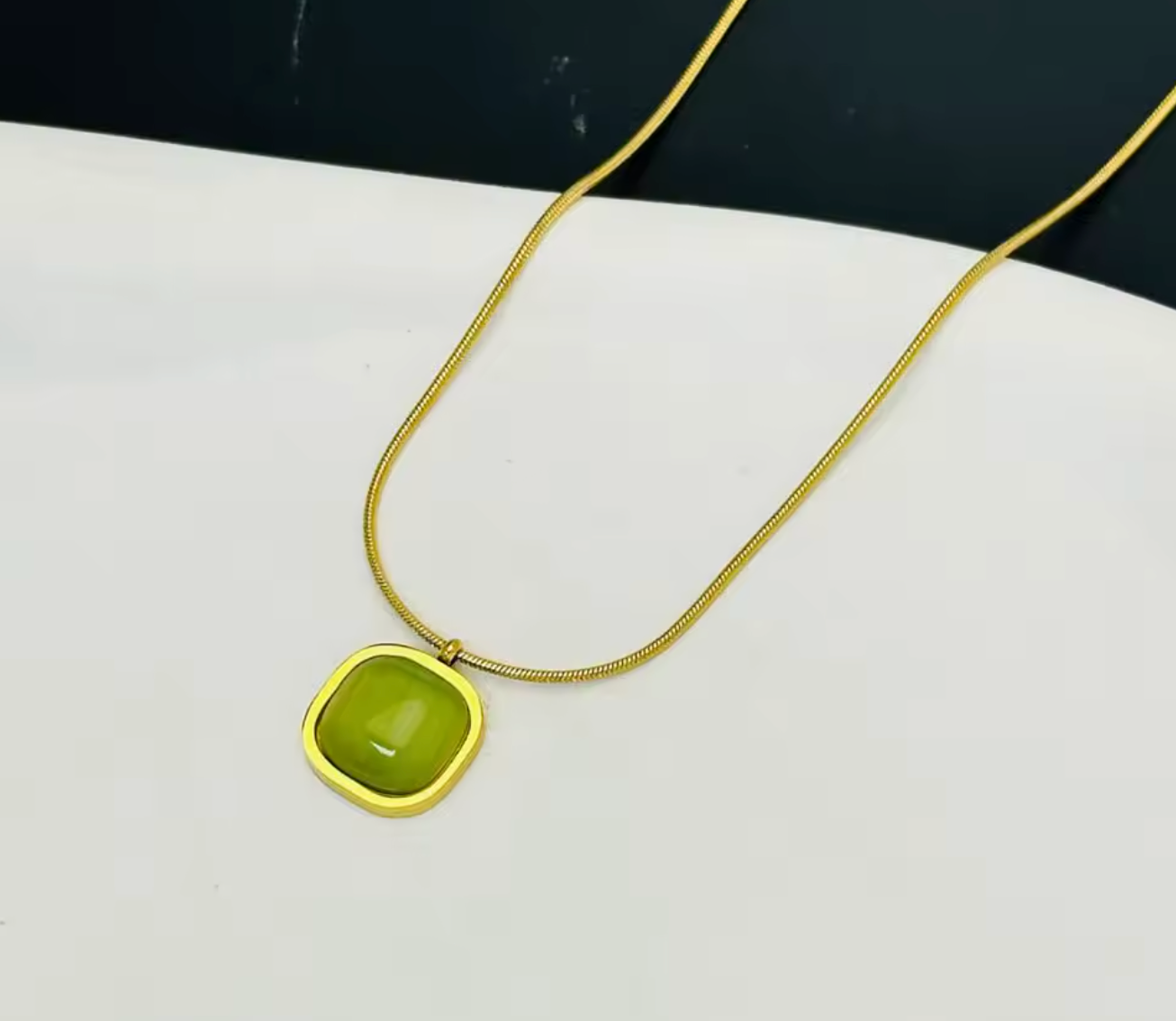 Square Natural Stone Gold Color Stainless Steel Necklace for Women
