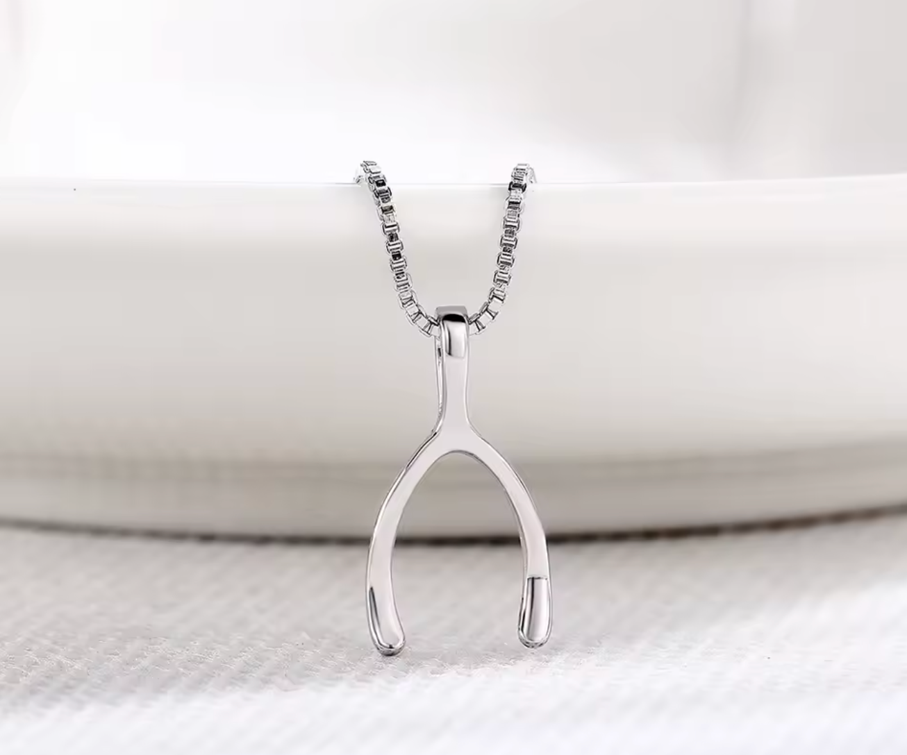 Silver Color Wishbone Pendant Necklace for Women